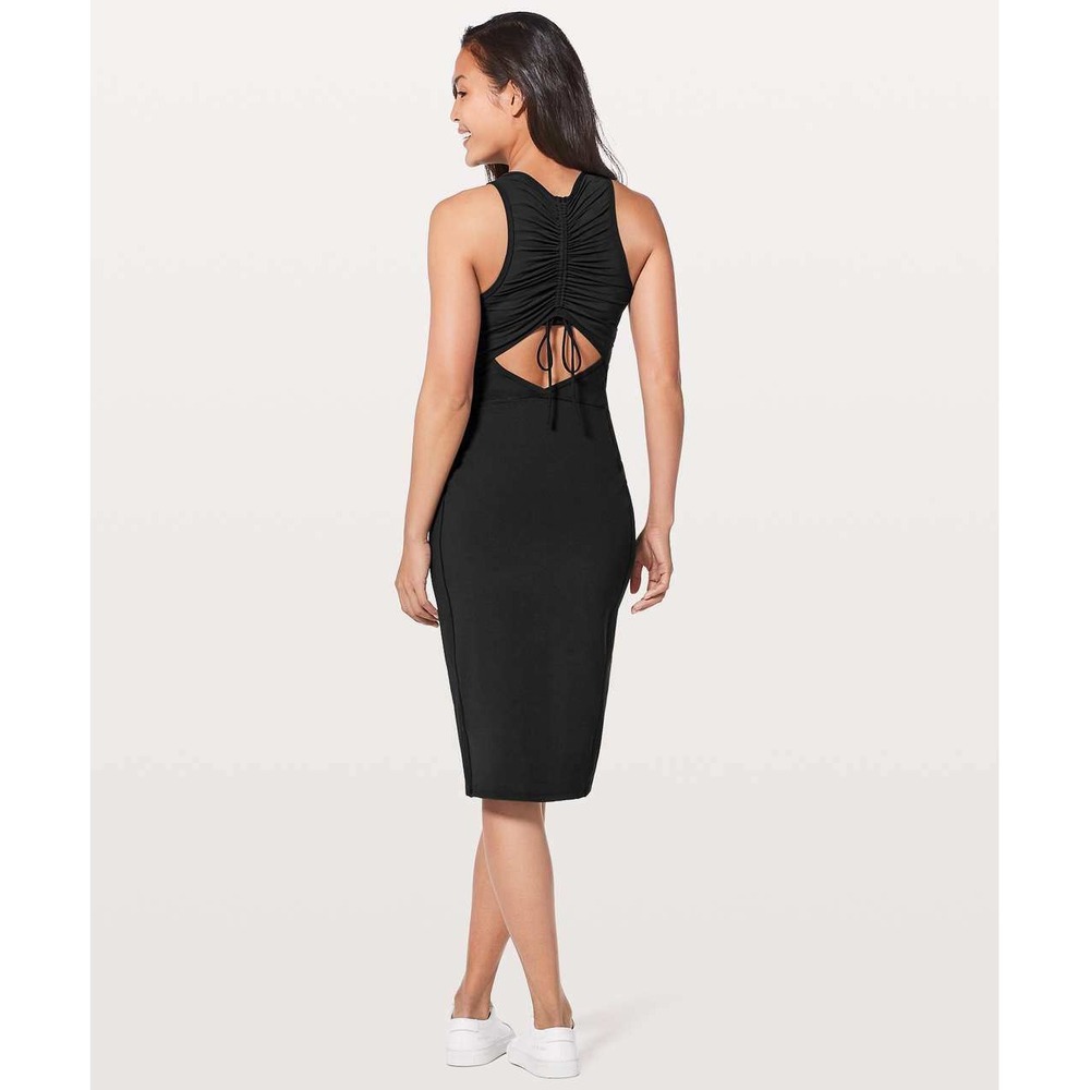 Lululemon Rather Be Gathered Mesh Back Midi Dress Black Size 4
